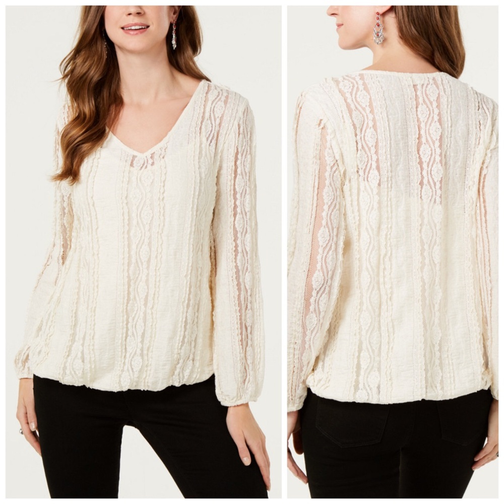 Style & Co Cream Lace Overlay Top Size Small - Picture 1 of 7